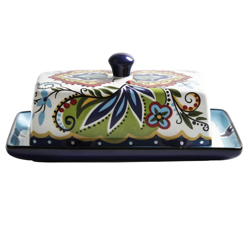 Meadow Garden Hand-Painted Ceramic Butter Dish with Lid – Covered Butter Dish Plate for Kitchen Butter Storage and Table Use