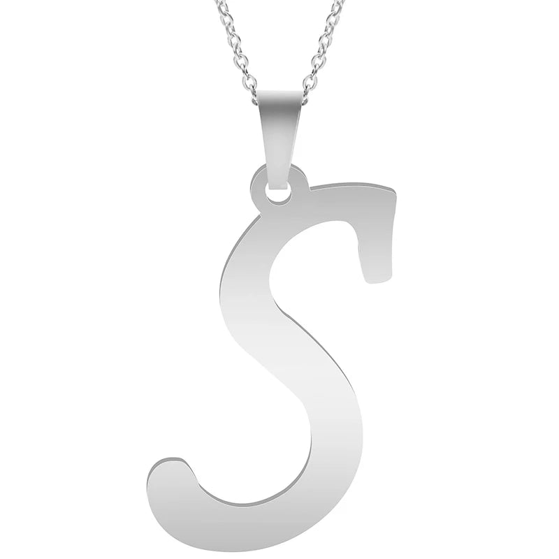 Stainless Steel Initial Necklace – Alphabet Letter Pendant Chain for Women and Men
