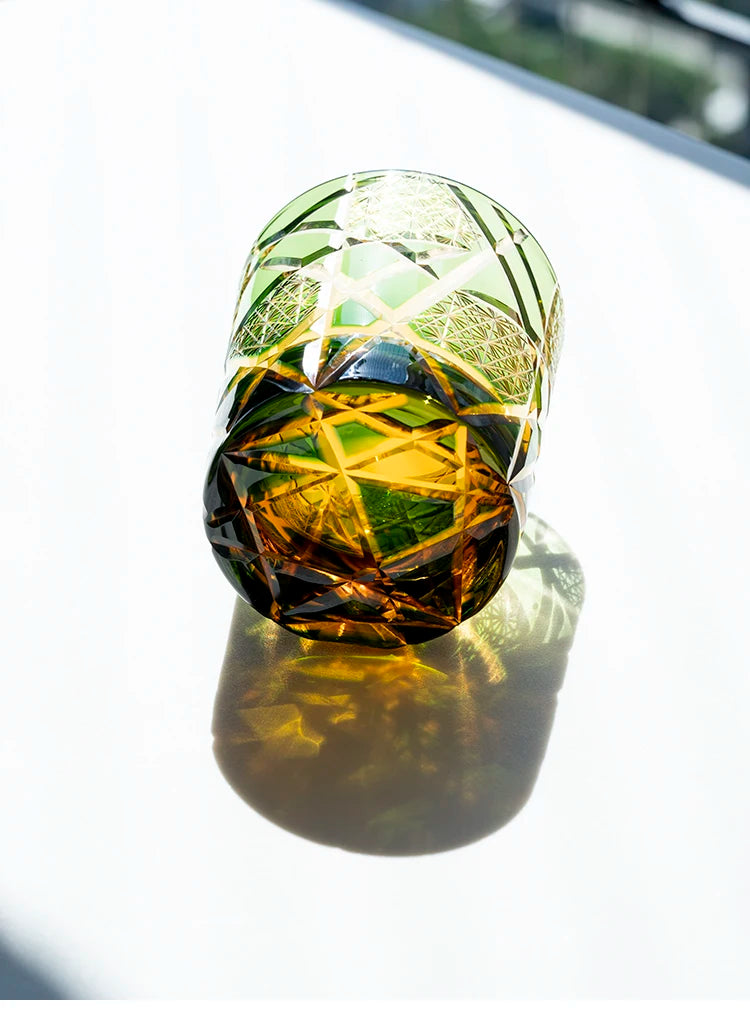 Edo Kiriko-Inspired Hand-Cut Whisky Tumbler – Japanese Crystal Glass Old Fashioned Cup 250ml Luxury Barware Gift