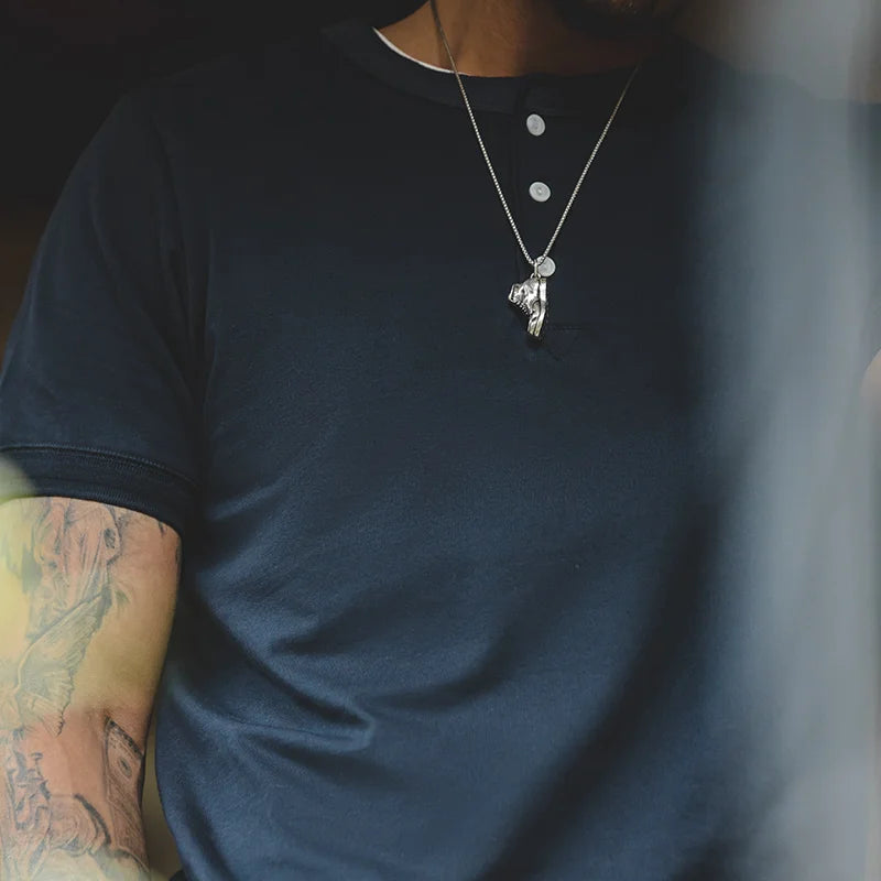 Henley Buttoned Short Sleeve T-Shirt – Premium Structured Fit Essential in Navy, Cream, Grey & Army Green