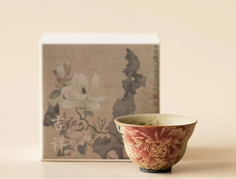 Meihua Handmade Ceramic Tea Cup – Vintage Floral Teacup for Green Tea & Herbal Tea