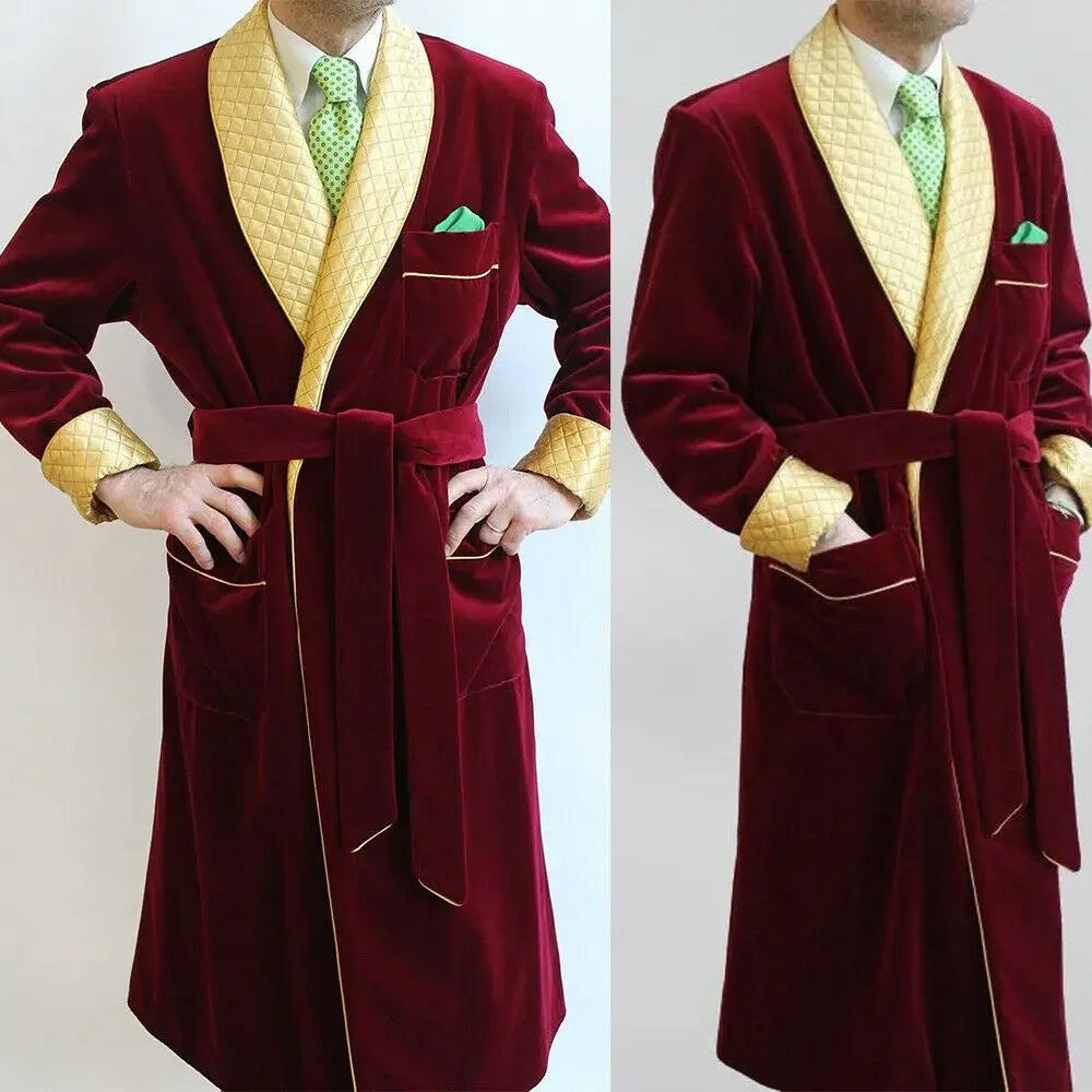 Arlington Men’s Velvet Smoking Jacket – Quilted Shawl Lapel Luxury Robe for Evening Lounge Wear & Classic Dressing