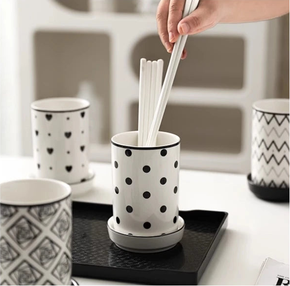 Elements Ceramic Utensil Holder – Kitchen Cutlery Caddy with Drain Base, Chopstick Holder, Countertop Storage Pot