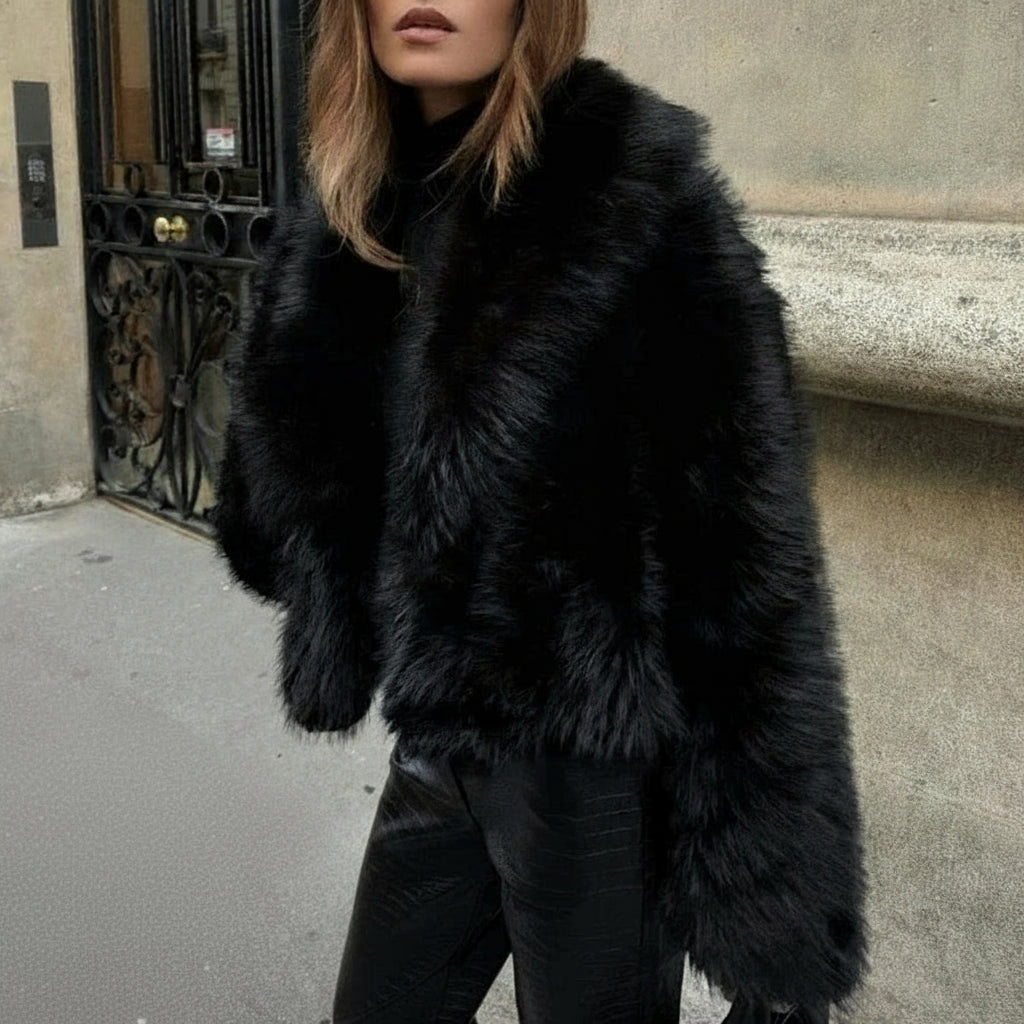 Olyssa Plush Faux Fur Cropped Jacket – Short Luxe Winter Coat for Women