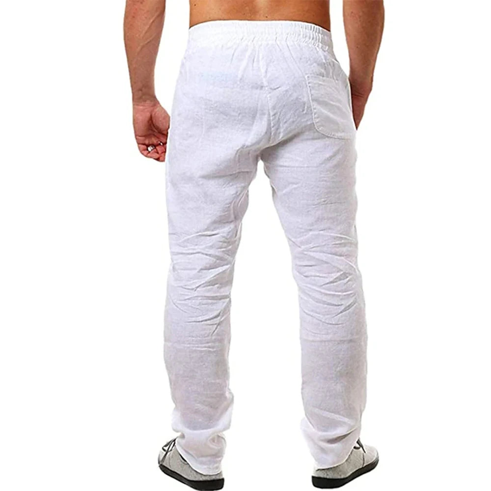 Men’s Cotton Summer Trousers – Lightweight Relaxed Fit Drawstring Trousers with Pockets