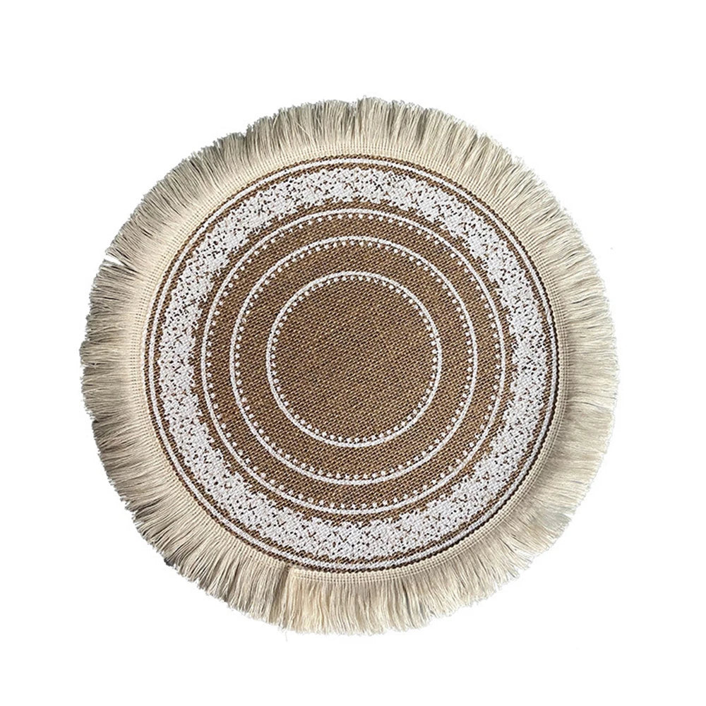 Boho Jute Round Placemats with Tassels – 38cm Natural Woven Table Mats for Rustic Dining & Home Decor