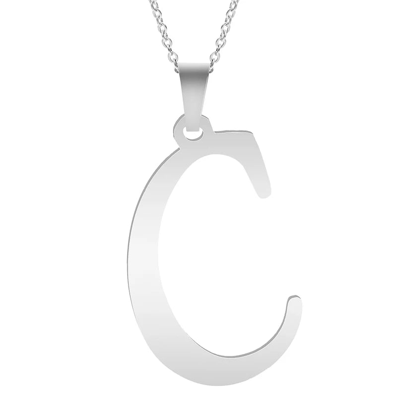 Stainless Steel Initial Necklace – Alphabet Letter Pendant Chain for Women and Men