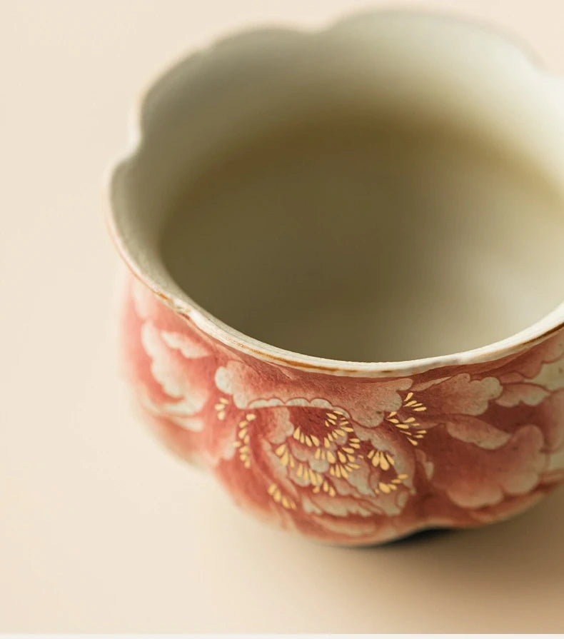 Meihua Handmade Ceramic Tea Cup – Vintage Floral Teacup for Green Tea & Herbal Tea