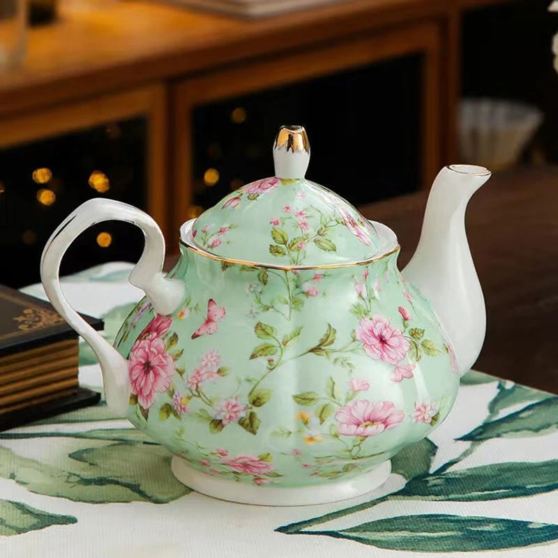 English Garden Ceramic Teapot with Candle Warmer – Vintage Floral Afternoon Tea Pot