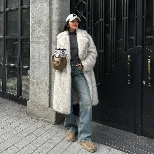 Adriana Luxe Faux Fur Coat – Elegant Knee-Length Winter Outerwear