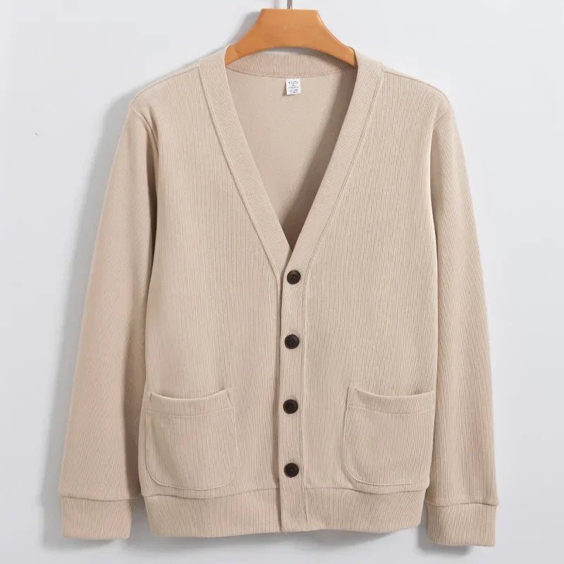 Men’s Button-Up Knit Cardigan – Long Sleeve Lightweight Casual Layer with Pockets