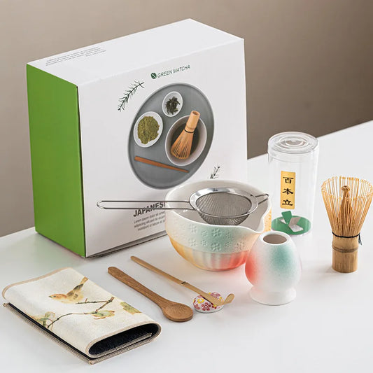 Kyoto Matcha Tea Set – 8 Piece Japanese Matcha Making Kit with Ceramic Bowl, Bamboo Whisk & Accessories
