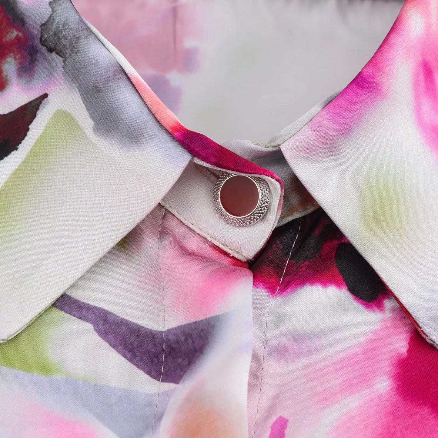 Fiorella Elegant Floral Satin Blouse – Timeless Button-Up Long-Sleeve Blouse