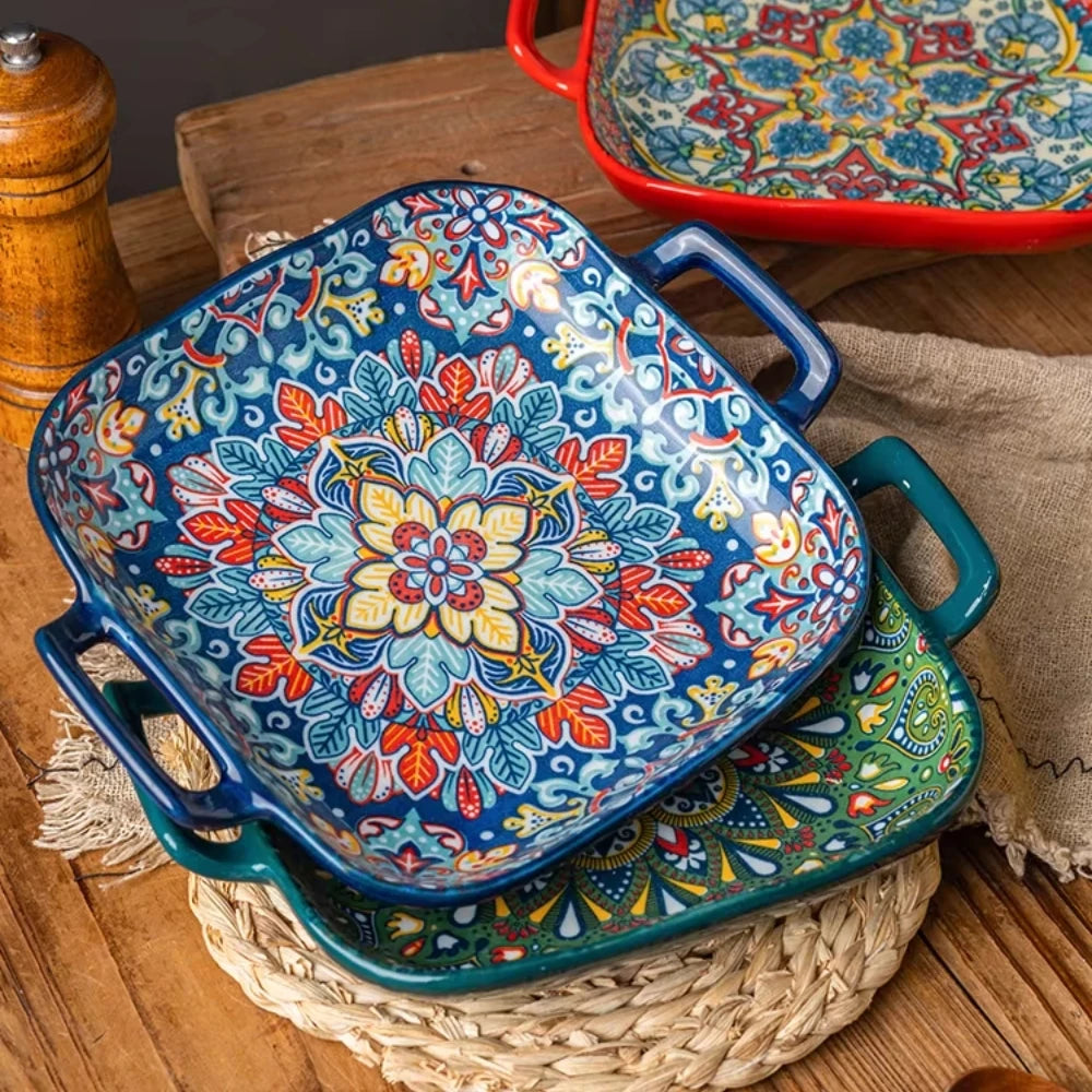 Cerelle Ceramic Oven Plate and Serving Dish with Handles – Decorative Baking Dish for Roasting Cooking and Dining Table