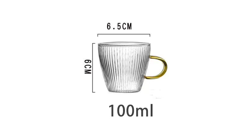 Ripple Glass Cup Set with Gold Handle – Elegant 1, 2 & 6 Piece Tea and Coffee Glassware
