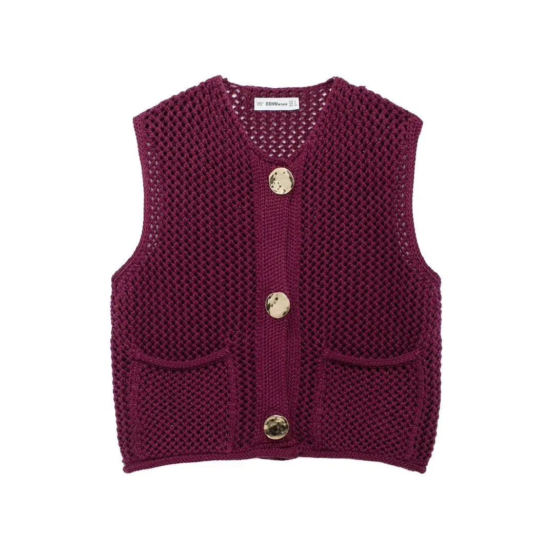 Elegant Knitted Sleeveless Vest with Button Details