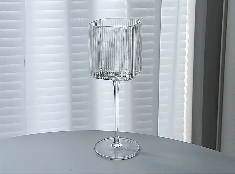 Bellano Ribbed Wine Glass Collection – Square Stem Red Wine, Cocktail & Liqueur Glass