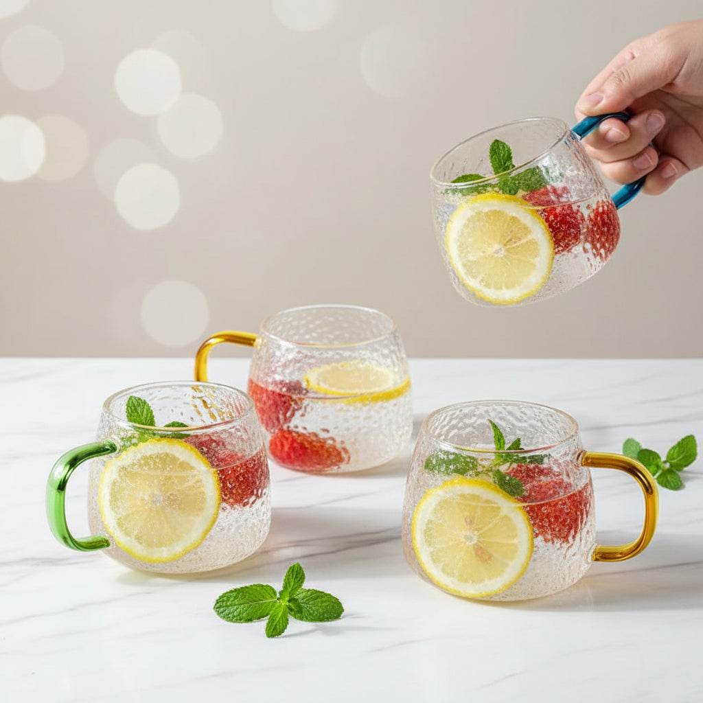 Lumea Textured Glass Tea & Coffee Mug – Clear Everyday Drinking Cup