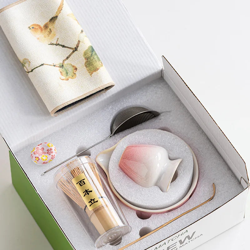 Sakura Bloom Japanese Matcha Tea Set – 8-Piece Matcha Bowl and Whisk Set with Scoop, Strainer & Holder for Traditional Matcha Making