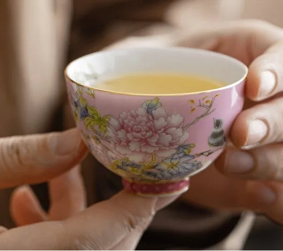 Kiyorae Floral Ceramic Tea Cup – Hand Painted Peony Matcha Bowl Small Tea Cup for Matcha, Herbal Tea & Espresso
