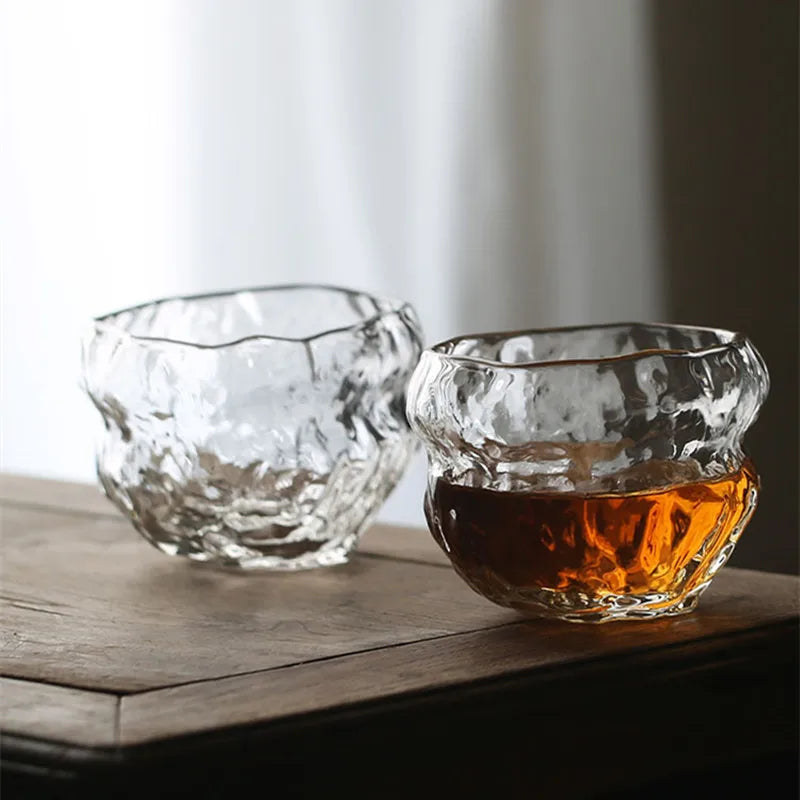 Hikari Sculpted Whisky Glass – Japanese Hand-Blown Irregular Crystal Tumbler with Wooden Gift Box | Single or 2-Piece Set
