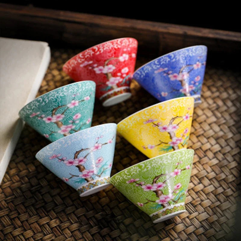 Hanamori Floral Ceramic Tea Bowl Gift Set – 6 Piece Small Tea Cups with Flower Design Gift Box Tea Set
