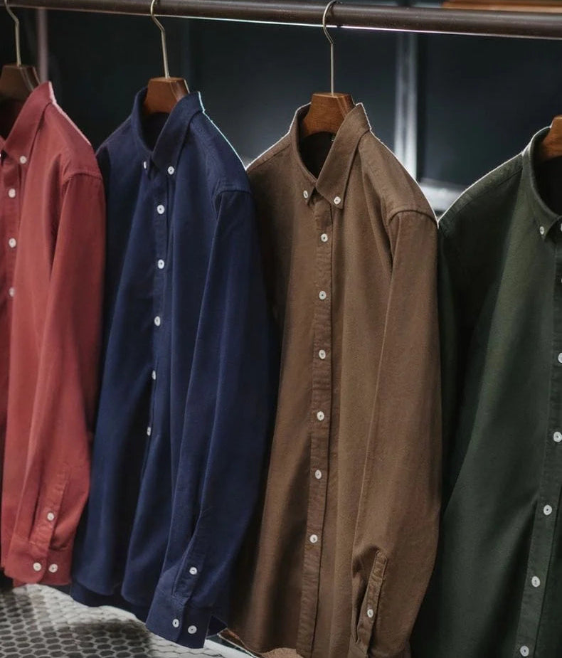 Redford Men’s Long Sleeve Oxford Shirt – 100% Cotton Brushed Casual Button Down Shirt