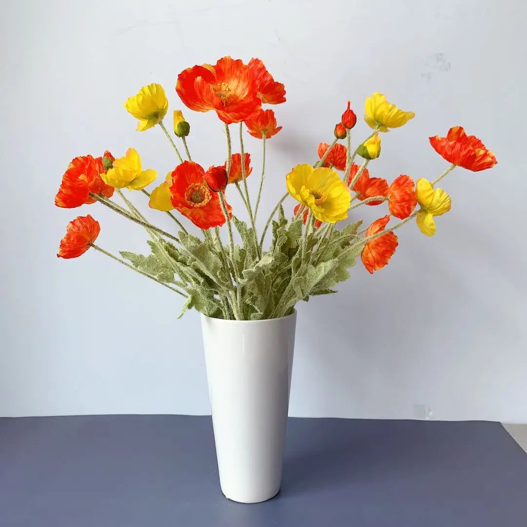 Meadow Poppy Stem Bundle – Silk Poppy Flower Stem with 3 Blooms and 1 Bud for Vase Arrangements and Home Styling