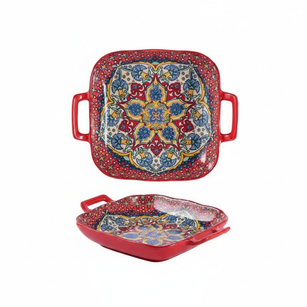 Cerelle Ceramic Oven Plate and Serving Dish with Handles – Decorative Baking Dish for Roasting Cooking and Dining Table