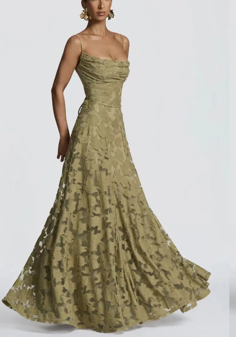 Celestienne A-Line Maxi Dress with Open Back Detail – Elegant Wedding Guest Dress, Formal Evening Gown & Occasion Maxi Dress