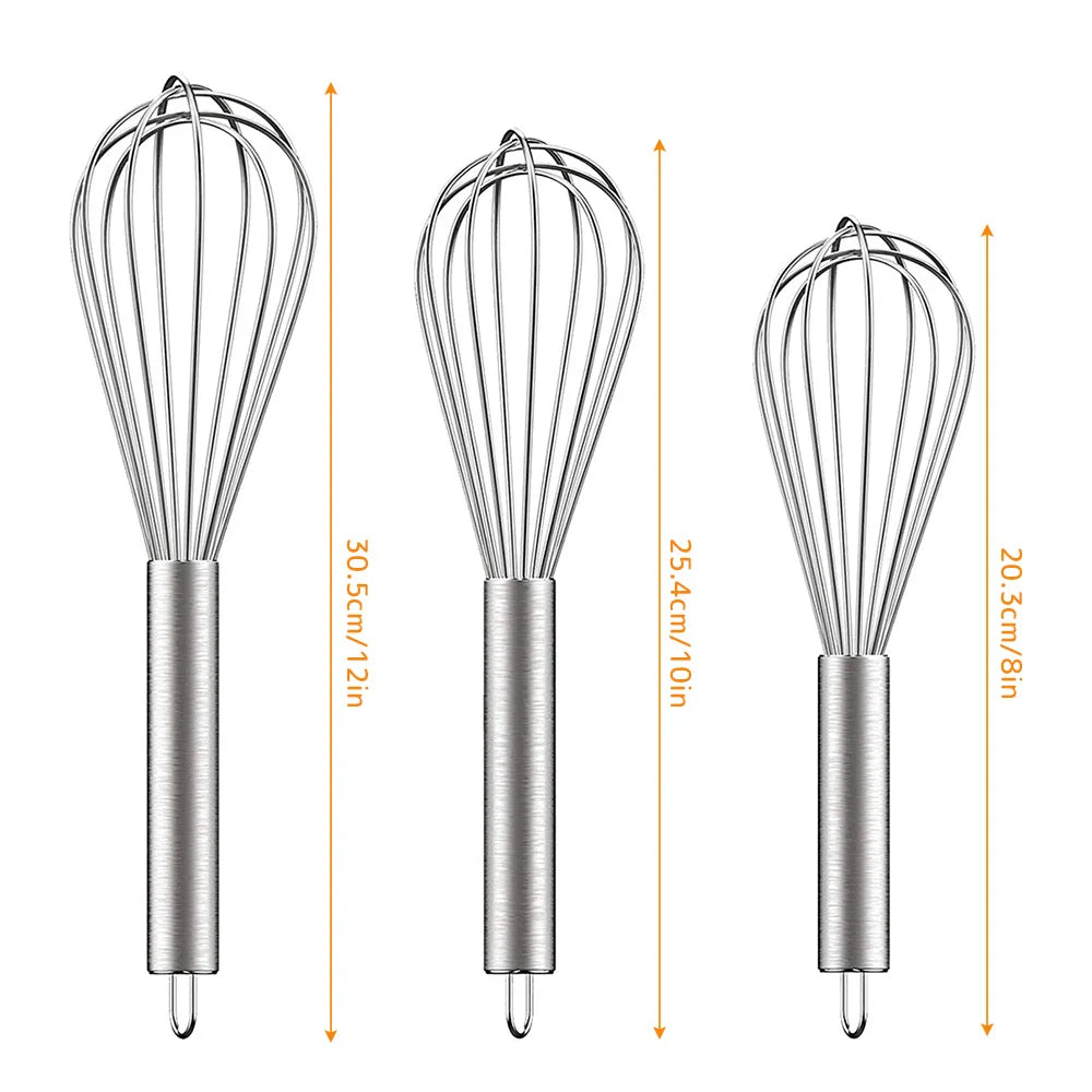 Stainless Steel Whisk Set – 3-Piece Hand Whisks for Baking, Cooking & Mixing