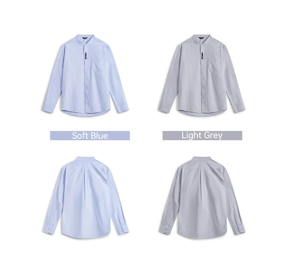 Bexley Men’s Oxford Grandad Collar Shirt – Long Sleeve Button-Up Cotton Casual Smart Shirt with Chest Pocket