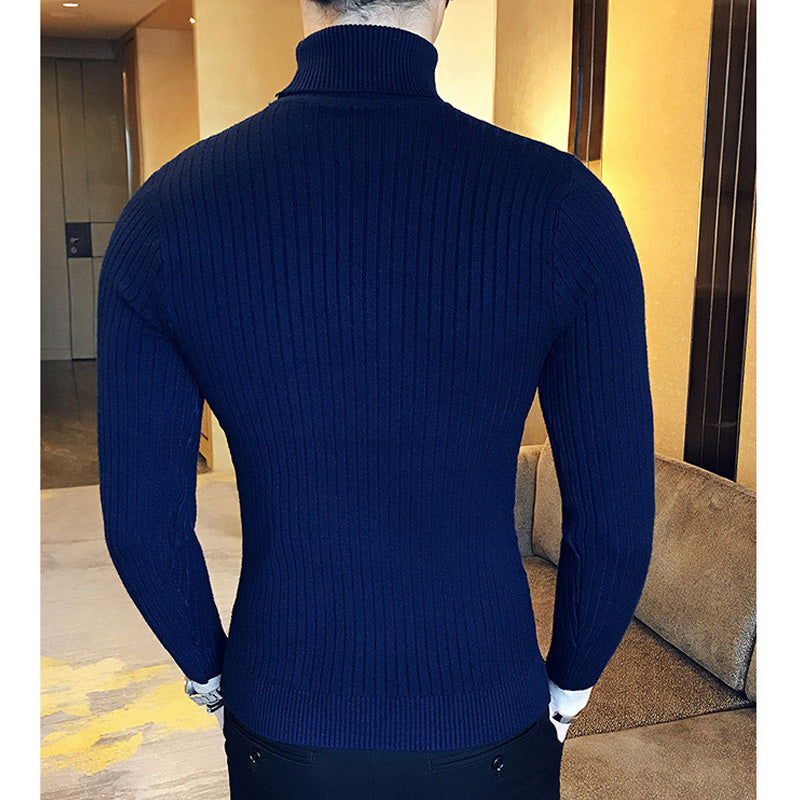 Men’s Cable Knit Roll Neck Jumper – Slim Fit Ribbed Turtleneck Long Sleeve Knitwear Top