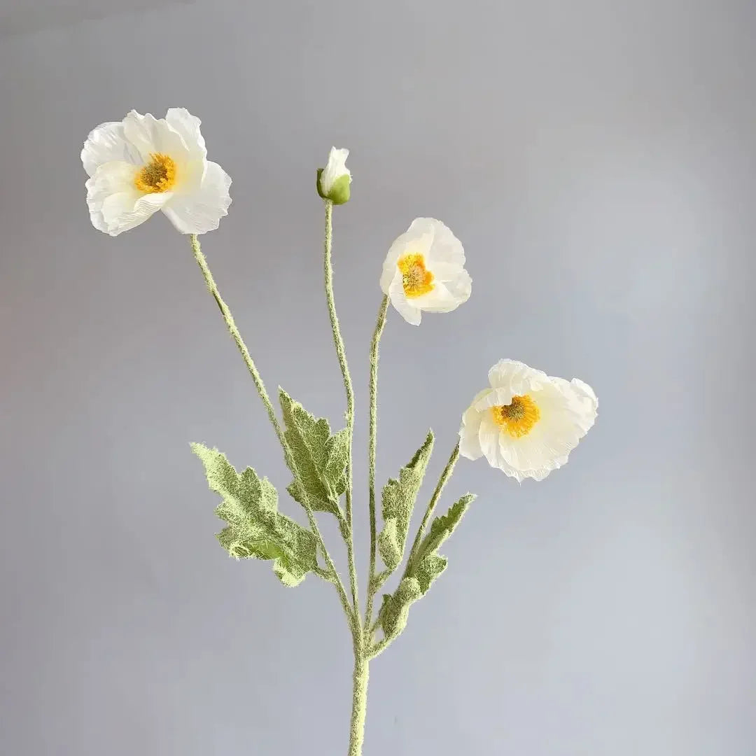 Meadow Poppy Stem Bundle – Silk Poppy Flower Stem with 3 Blooms and 1 Bud for Vase Arrangements and Home Styling