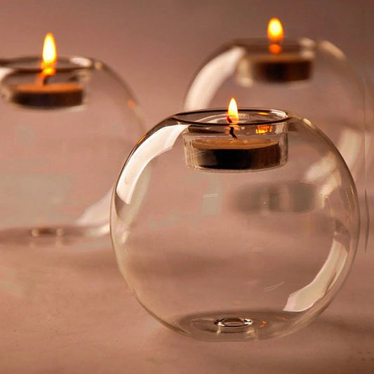 Lunelle Round Glass Tealight Candle Holder – Clear Globe Candle Holder for Home Décor