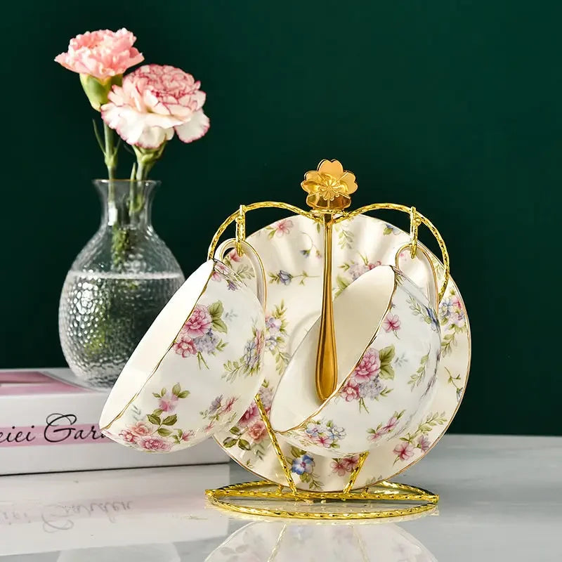 Rosavelle Floral Tea Cup and Saucer Set – Ceramic Coffee Cup