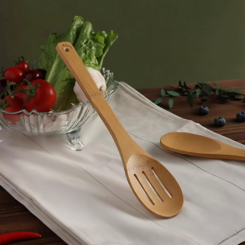 Bamboo Kitchen Utensil Set 6 Piece – Wooden Cooking Utensils, Non Stick Safe Spatula & Spoon Set