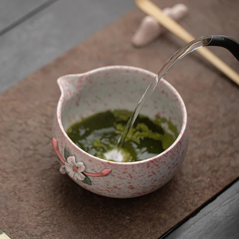 Blossom & Flecked Glaze Matcha Whisk Gift Set – Japanese Matcha Tea Set with Bamboo Whisk, Bowl & Accessories
