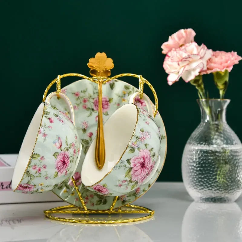 Rosavelle Floral Tea Cup and Saucer Set – Ceramic Coffee Cup