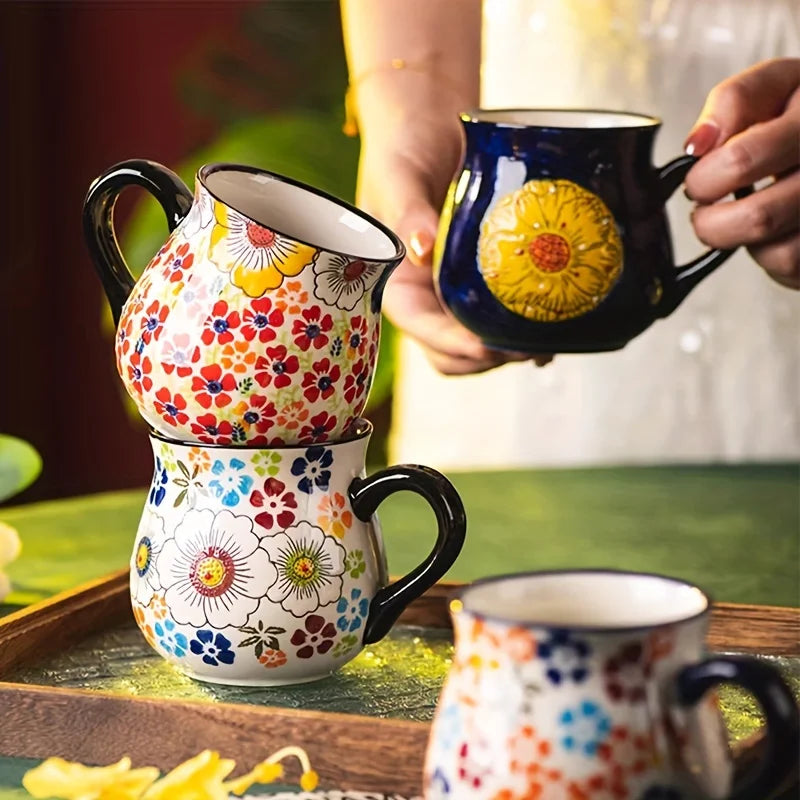 Vintage Floral Coffee and Tea Mug – Colourful Ceramic Cup with Handle