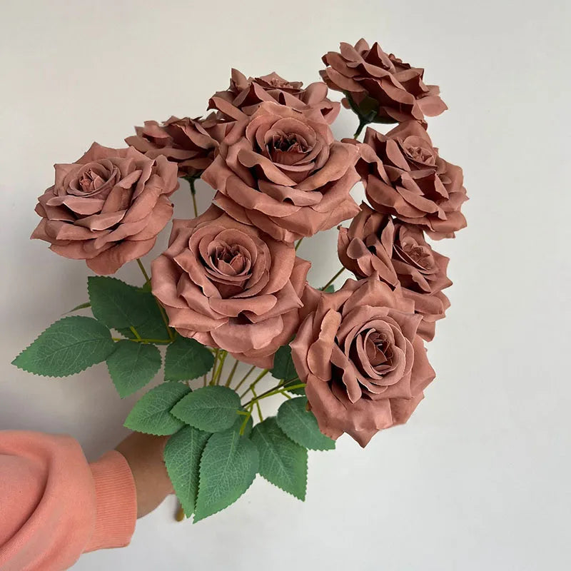 Rosara Silk Rose Bouquet – 9 Head Faux Rose Arrangement Decorative Flower Bunch