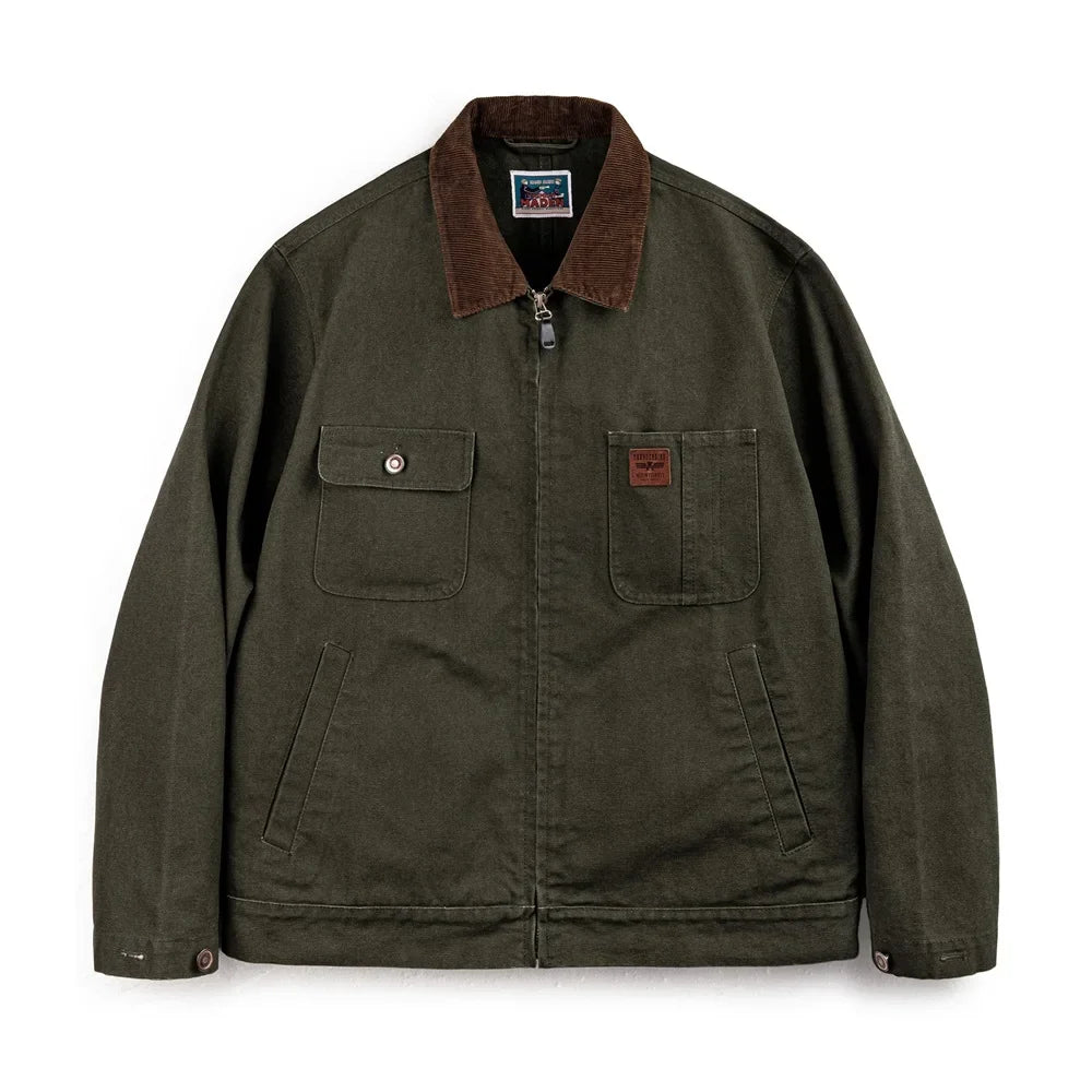 Detroit Jacket – Men’s Canvas Zip-Up Jacket with Corduroy Collar and Lined Interior
