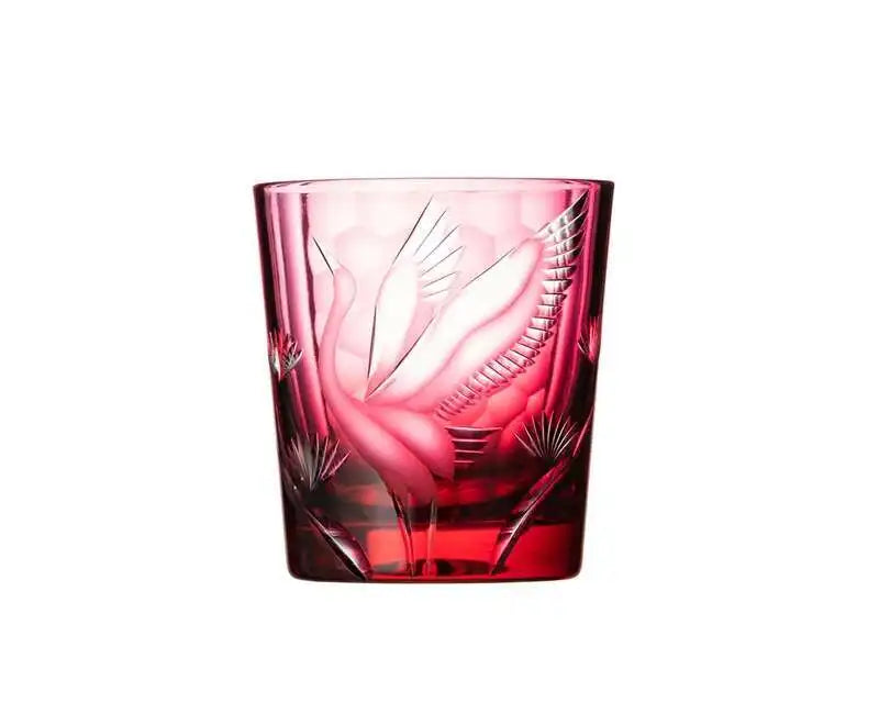 Japanese-Style Edo Kiriko Hand-Engraved Whisky Glass with Crane Motif – Crystal Glass Tumbler with Gift Box (260ml)