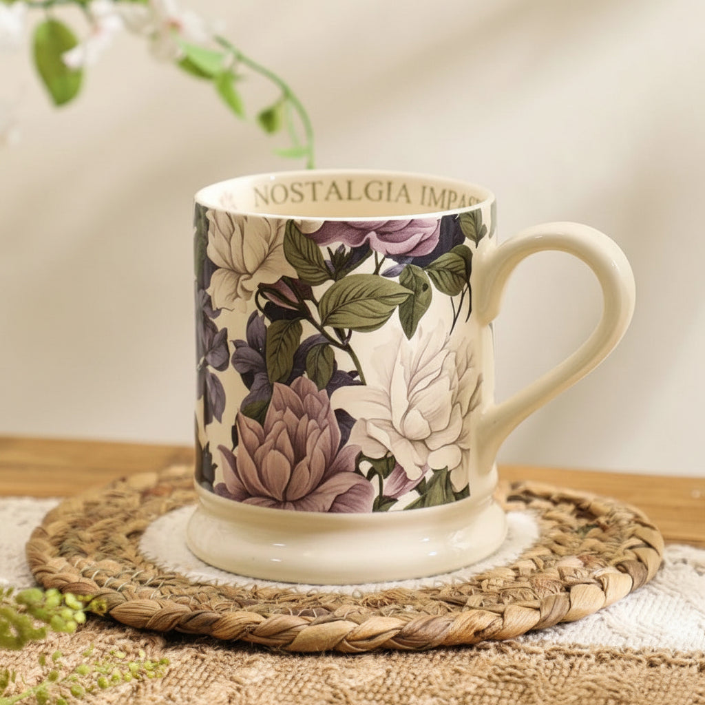 Blossom Pattern Coffee and Tea Mug – Ceramic Floral Cup 380ml Decorative Drinkware
