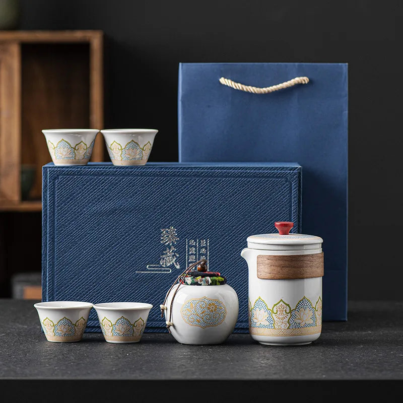 Traditional Ceramic Gongfu Tea Set with Portable Storage Box – 6 Piece Traditional Tea Ceremony Gift Set