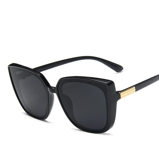 Nahla Oversized Cat Eye Sunglasses – Black Fashion Shades with Gold Detail and UV Protection