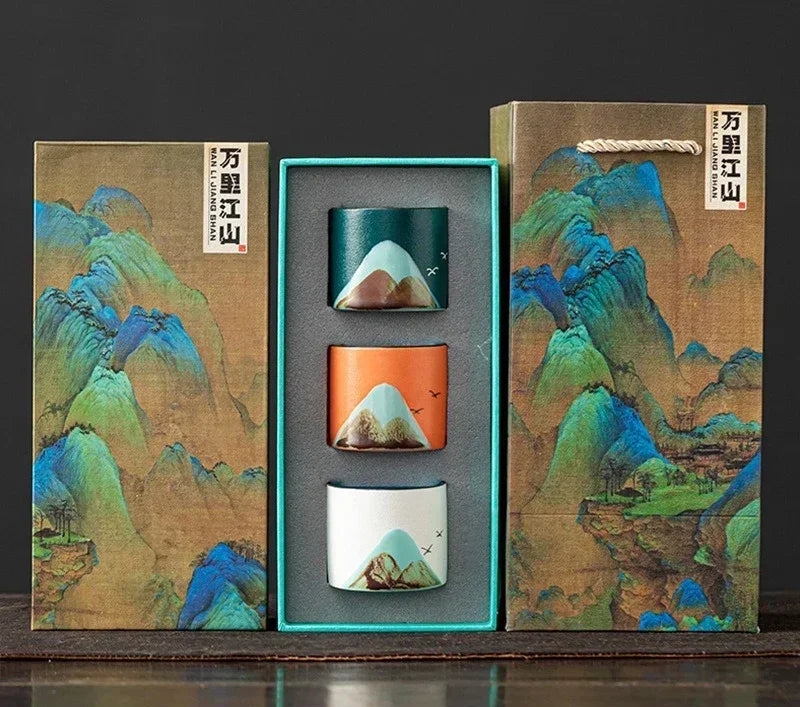 Takumi Mountain Ceramic Tea Cup Gift Set – 3 Piece Small Tea Cups with Gift Box for Espresso, Coffee and Tea Serving Tableware