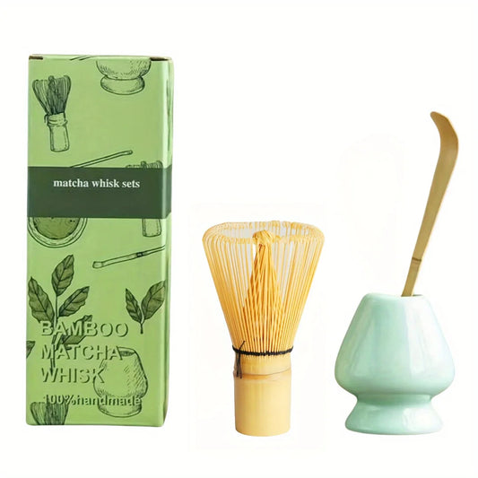 Bamboo Matcha Whisk & Scoop Set – 3-Piece Japanese Tea-Making Kit with Ceramic Holder