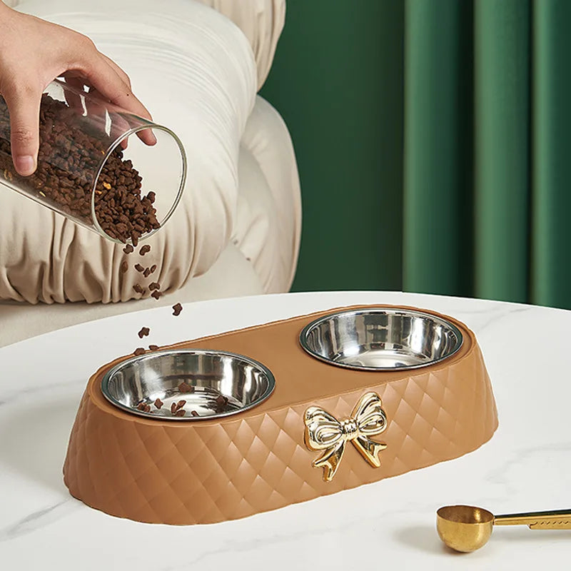 Double Pet Bowl with Stainless Steel Inserts