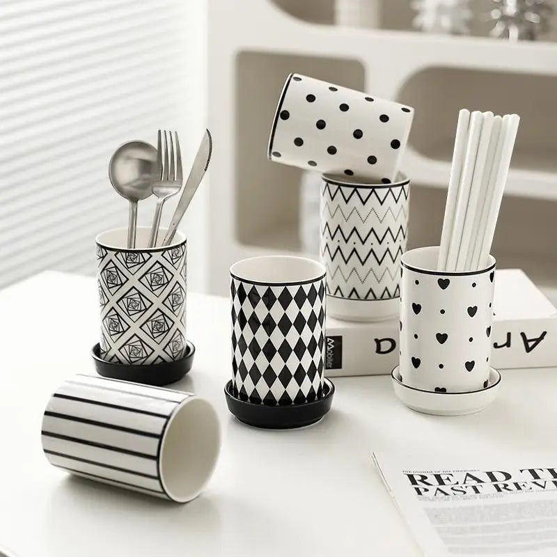 Elements Ceramic Utensil Holder – Kitchen Cutlery Caddy with Drain Base, Chopstick Holder, Countertop Storage Pot